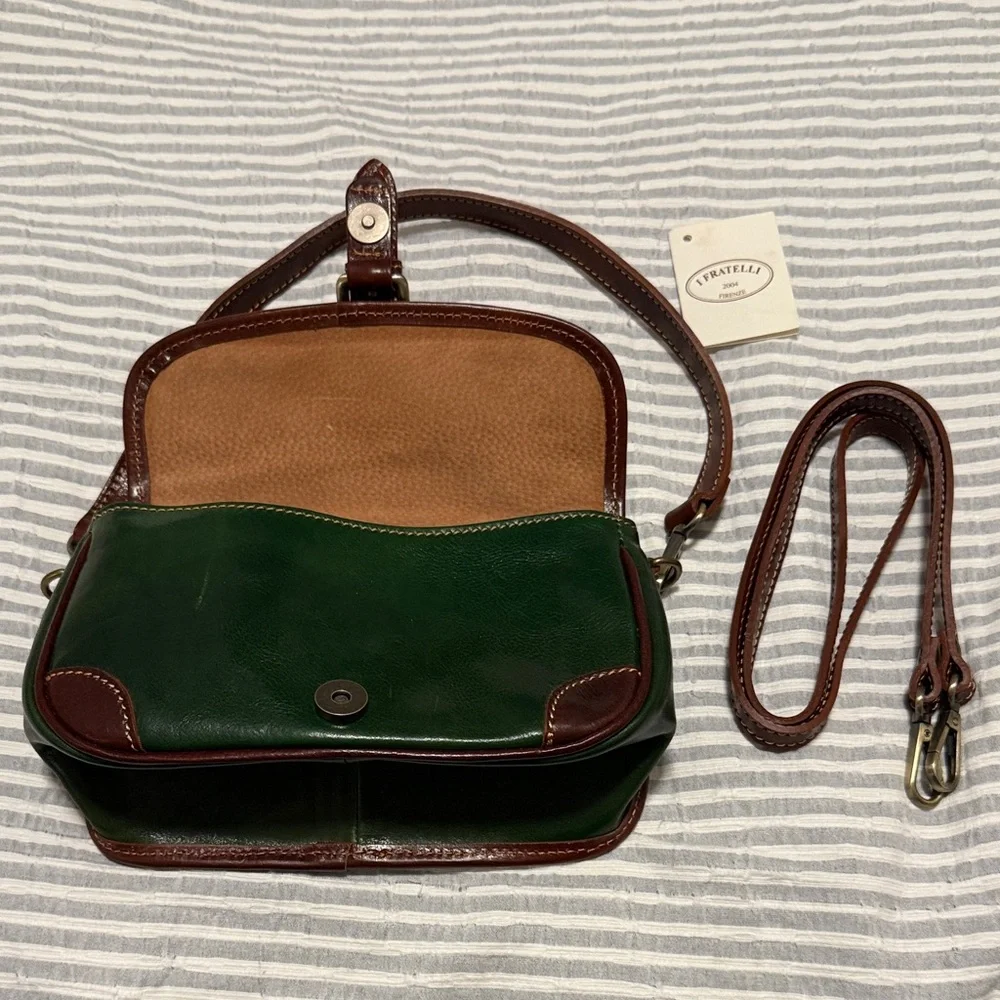 Italian Green and Brown Leather Shoulder Bag - Picture 2 of 6